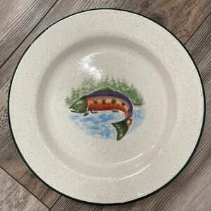 Set of 4- ENESCO GROUP Julie Ueland Enamel 8" Fish‎ Plates Camping